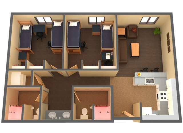 floorplan 2 bedroom, 2 bath  4 person